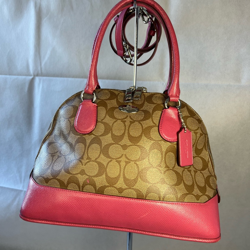 COACH Pink & Brown Monogram Satchel with Strap